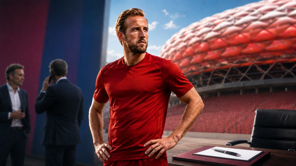 ilustración con IA: Kane se acerca a renovar con el Bayern, Barcelona queda atenta tras contactar a sus representantes en el mercado