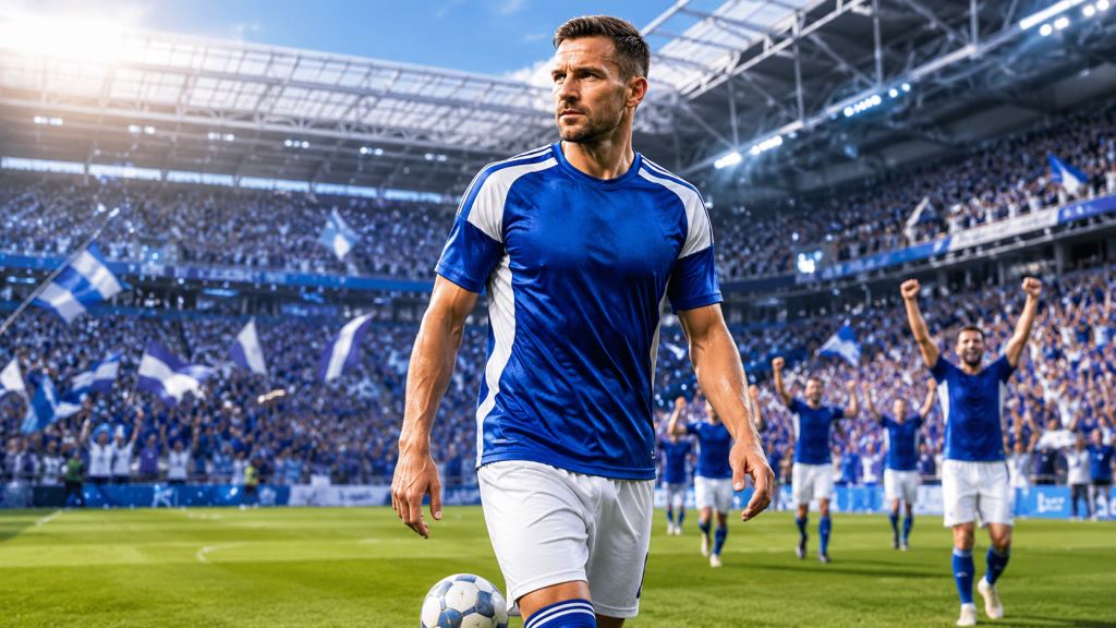 KI-Illustration: Edin Džekos neuer Schalke-Vertrag bis 2027 und die Bundesliga-Rückkehr des erfahrenen Torjägers in Gelsenkirchen