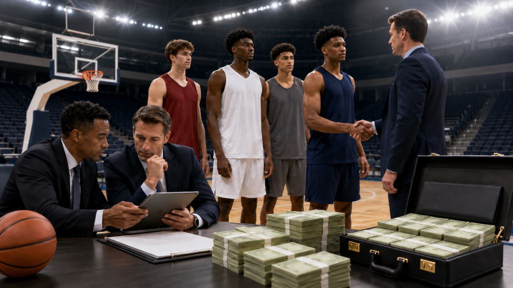 KI-Illustration: Kosten im College-Basketball explodieren: Top-Kader nähern sich bereits der Marke von 30 Millionen Dollar