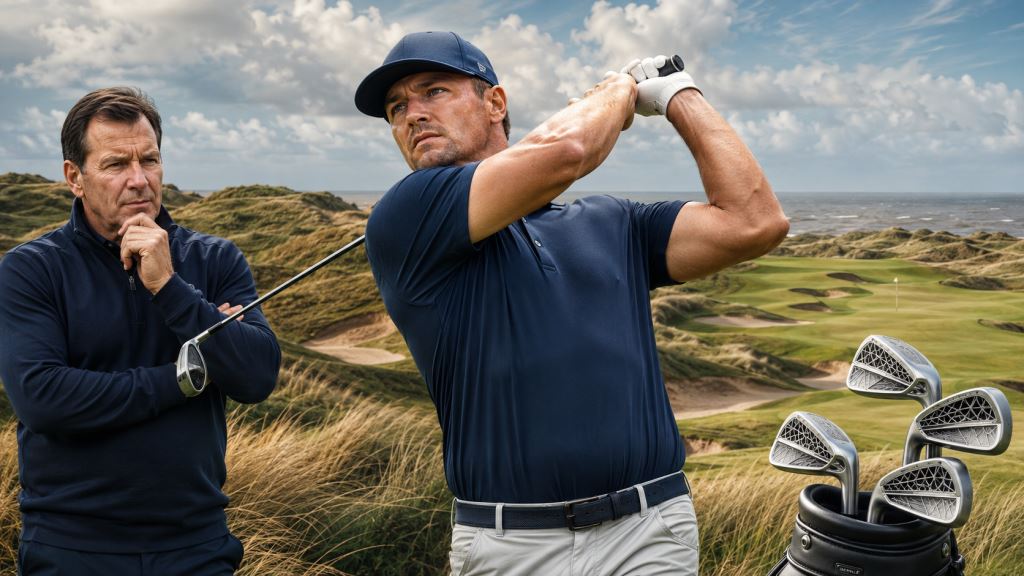 AI illustration: Faldo challenges DeChambeau before The Open as power meets Royal Birkdale's strategic links course test