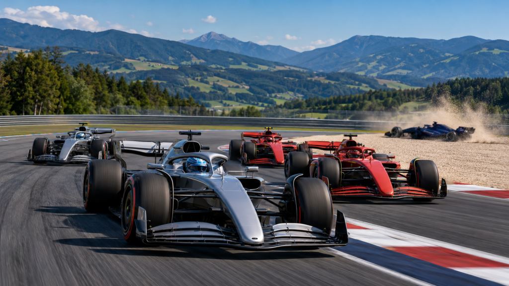 KI-Illustration: George Russell Holt Pole-Position Beim Großen Preis Von Österreich 2026 Vor Ferrari Und Verstappen