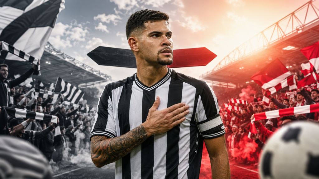 ilustración con IA: Presión por Bruno Guimarães: interés del Arsenal y defensa del Newcastle por su capitán de 60 M£ en el mercado