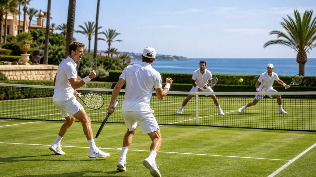 AI illustration: Frantzén and Haase claim comeback win at ATP Mallorca Championships against Cabral and Miedler in doubles opener