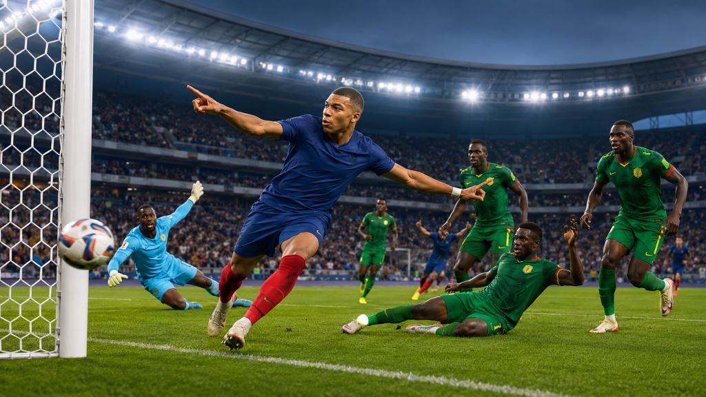 AI illustration: France beat Senegal 3-1 at the 2026 World Cup as Mbappé and Olise lead a commanding win in New Jersey