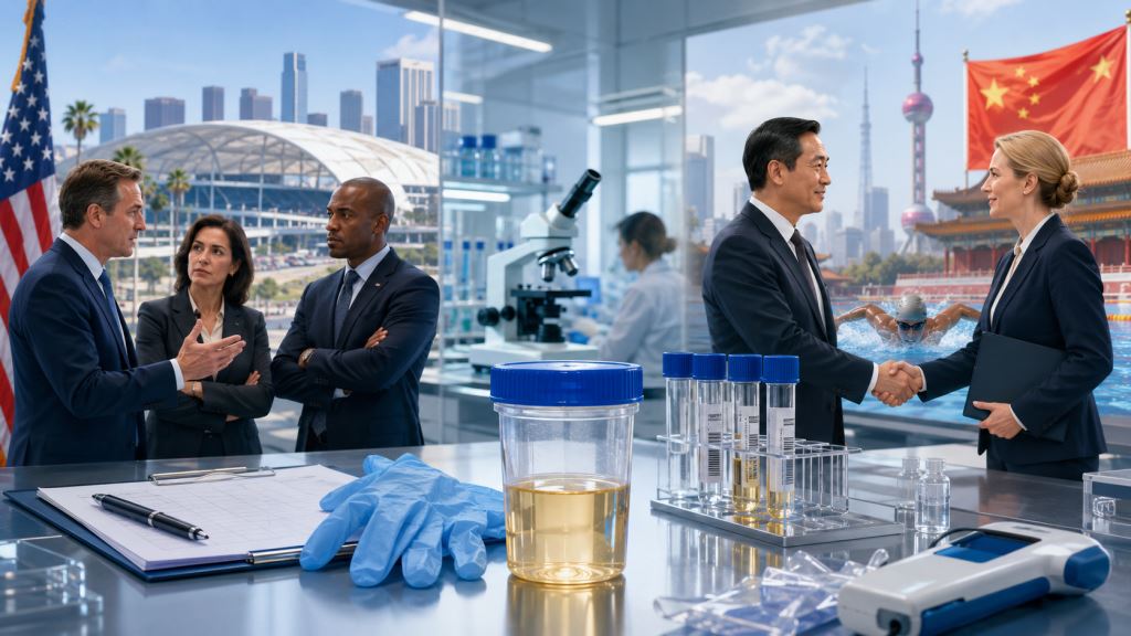 illustration IA: Le conflit WADA-USADA s'intensifie avant LA28, tandis que la Chine renforce sa coopération antidopage avec l'ITA