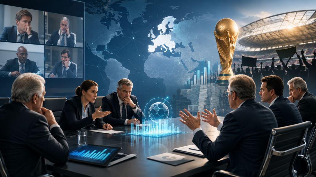 ilustracja AI: UEFA zwołuje pilne spotkanie w sprawie planu FIFA i możliwej groźby bojkotu przyszłych mistrzostw świata