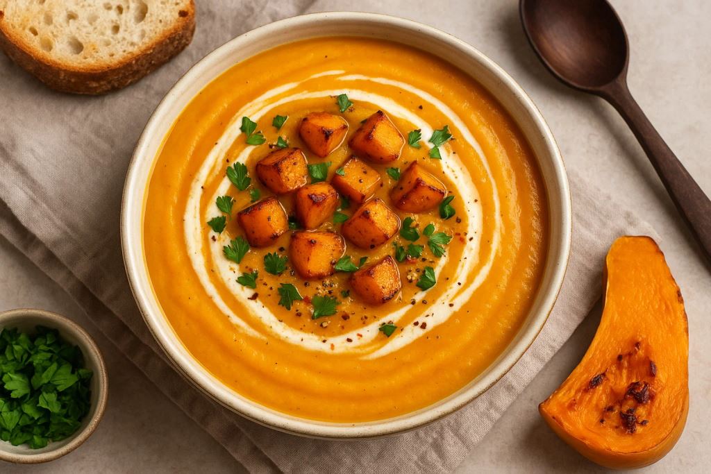 Butternut squash cream soup: recipe, baking tips, flavour variations and step-by-step storage guide
