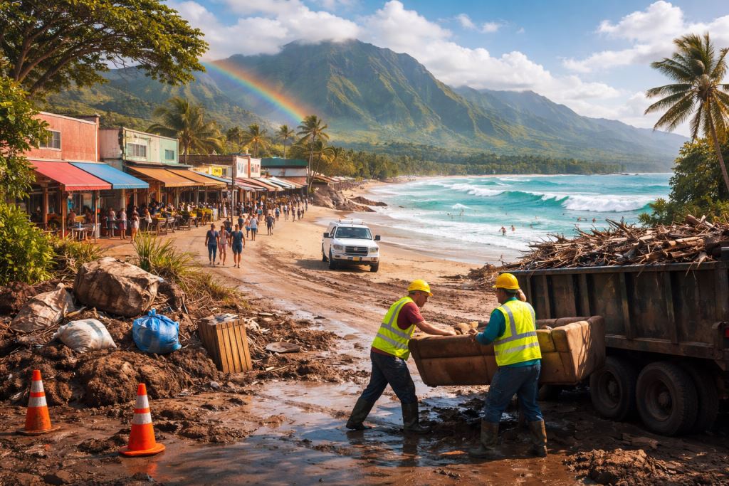 Oʻahus North Shore empfängt wieder Gäste, während Haleʻiwa und die Umgebung noch die Folgen eines starken Kona-Sturms beseitigen