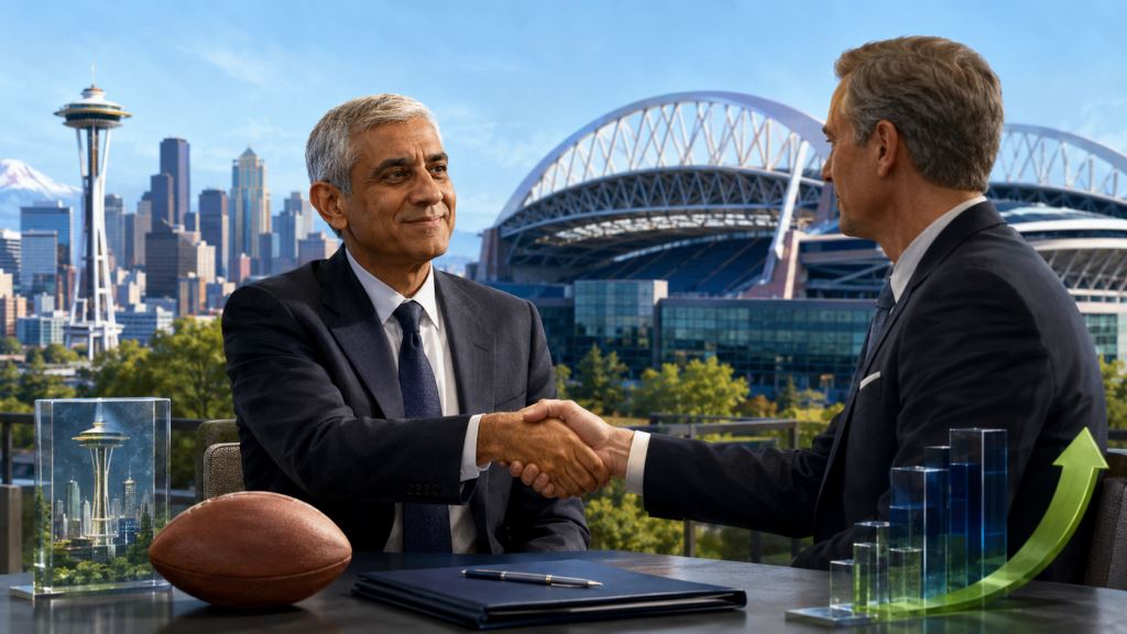 KI-Illustration: Seattle Seahawks vor NFL-Rekordverkauf, Khosla-Gruppe wartet auf Liga-Freigabe und Votum der Besitzer