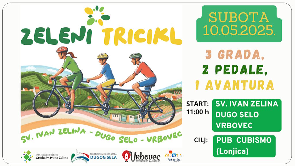 Green tricycle: Recreational cycling ride through Dugo Selo, Sv. Ivan Zelinu i Vrbovec 10 May - Applications open