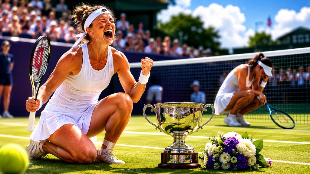 ilustración con IA: Marie Bouzková gana el WTA Nottingham Open tras lesión de tobillo en final sobre césped ante Emma Navarro