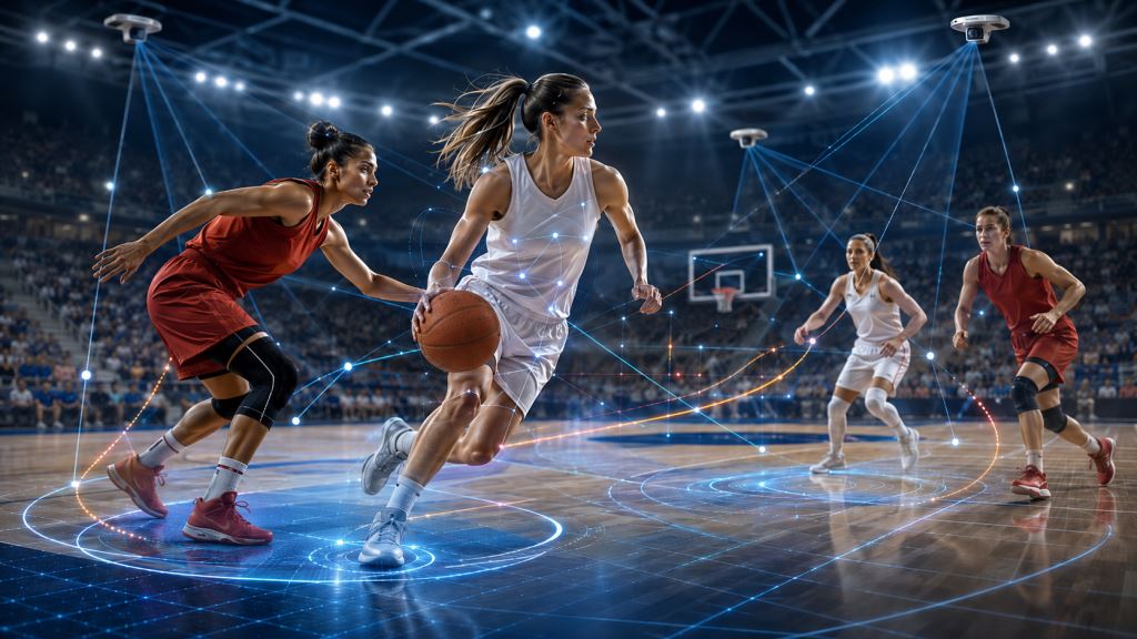 KI-Illustration: FIBA bringt Spielerinnen-Tracking und Datenanalyse zur Basketball-WM der Frauen 2026 in Berlin voran