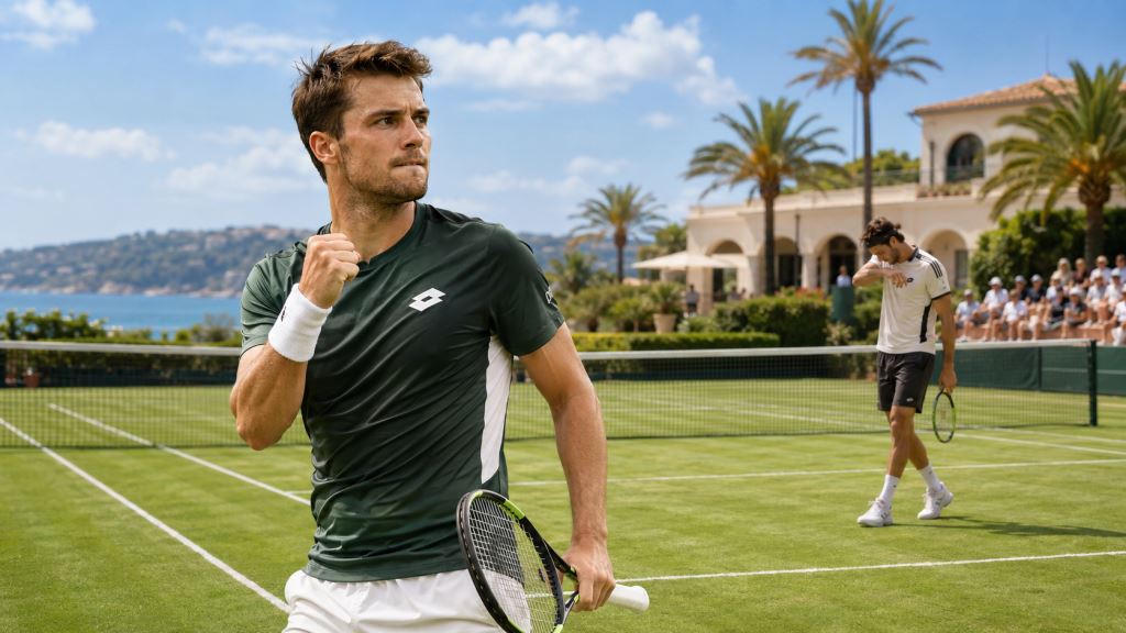 ilustracja AI: Kecmanović po zwrocie z Sonego w ćwierćfinale ATP Mallorca Championships 2026 po dramie na trawie w Hiszpanii