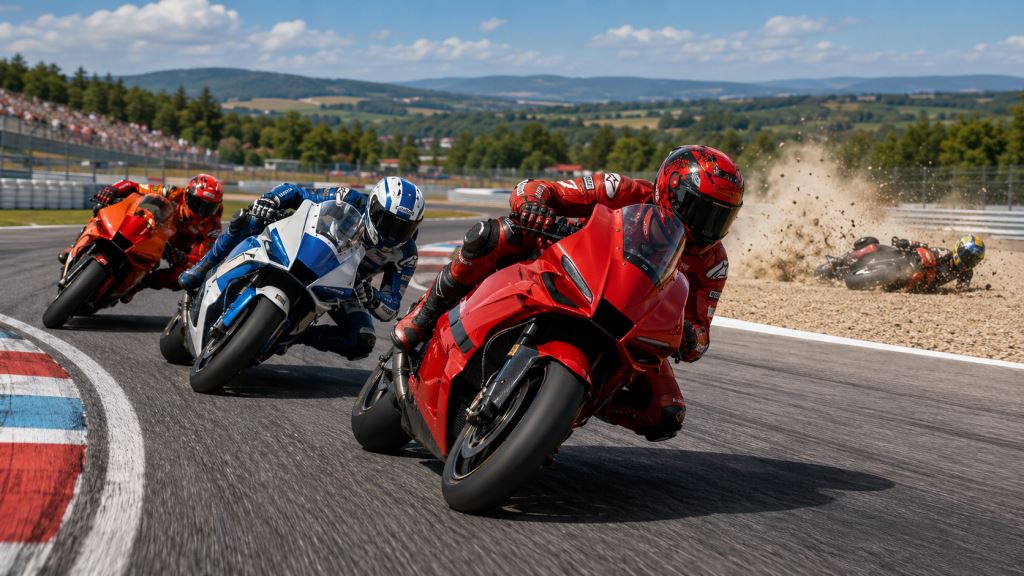 ilustración con IA: Bagnaia gana el sprint del Gran Premio de la República Checa en Brno y devuelve a Ducati al frente de MotoGP