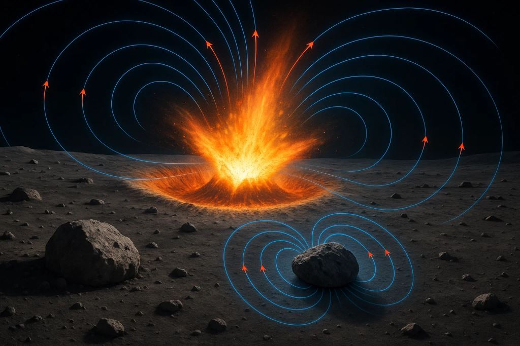 Why some rocks on the Moon are strongly magnetized and how a large impact could have amplified the Moon
