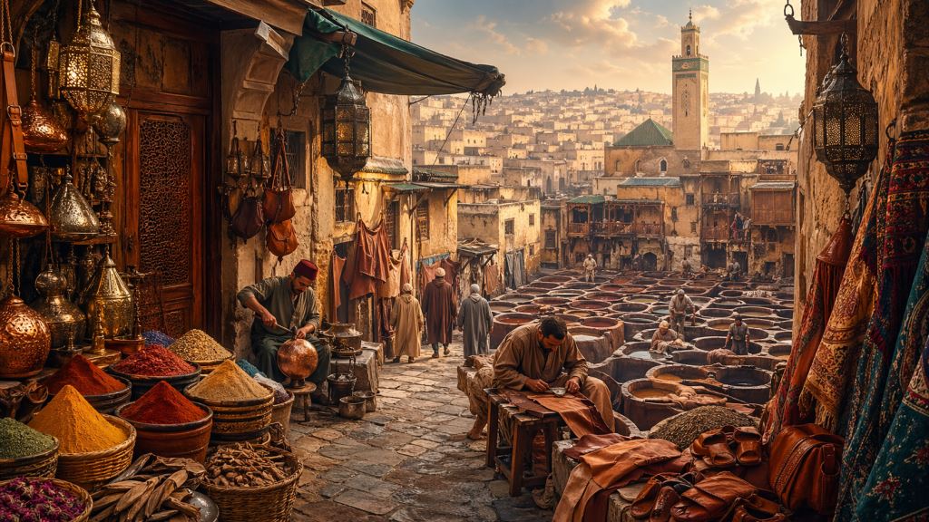 Fez en Marruecos revela, a través de la medina, las curtidurías y la artesanía, una ciudad de especias, historia y un auténtico ritmo antiguo de viaje