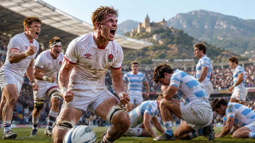 ilustración con IA: England U20 supera a Argentina 40-38 en Georgia y avanza con drama a la semifinal del World Rugby U20