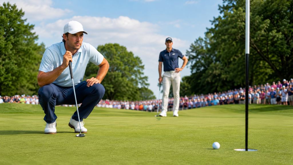 AI illustration: Scottie Scheffler shoots 60 to lead Travelers Championship ahead of Viktor Hovland at TPC River Highlands