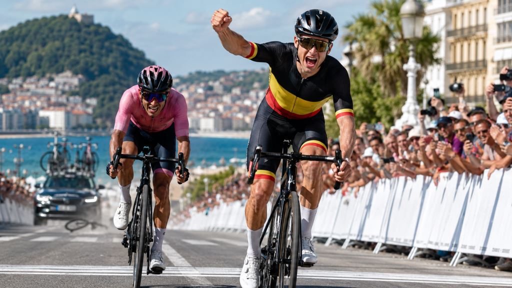 KI-Illustration: Evenepoel holt den vierten Sieg in San Sebastián, bricht den Rekord und nimmt den WM-Titel ins Visier