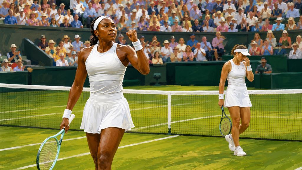 AI illustration: Coco Gauff beats Jessica Pegula in a comeback to reach first Wimbledon semifinal and chase grass title in London