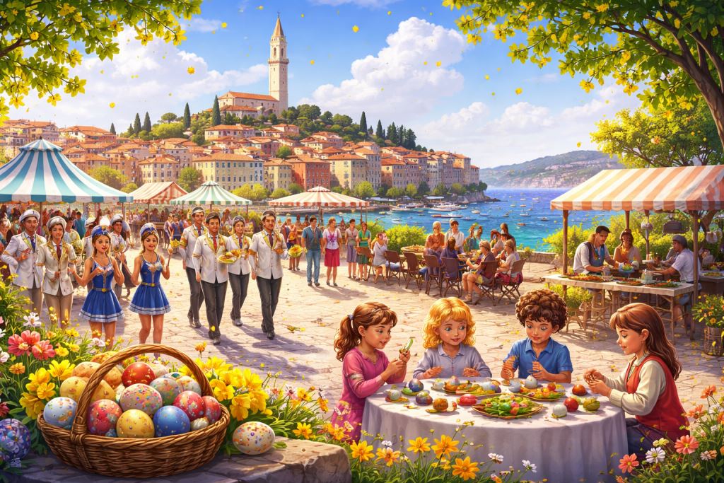 Easter in Rovinj 2026: music, tradition, guided tours, and gastronomic delicacies on Marshal Tito Square with a family celebration