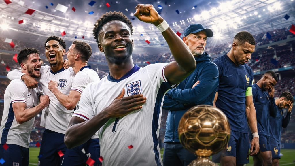 KI-Illustration: England schlägt Frankreich 6:4 und holt WM-Bronze dank Sakas Hattrick im Zehn-Tore-Spektakel von Miami