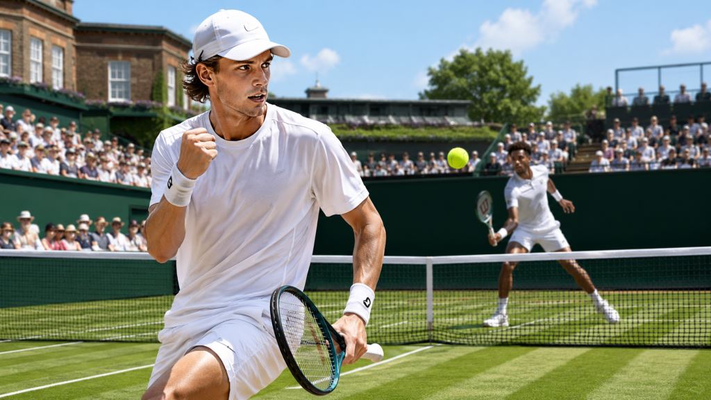 KI-Illustration: De Minaurs Sieg gegen Diallo in der ersten ATP-Queen's-Runde nach dramatischem Tie-Break auf Rasen in London