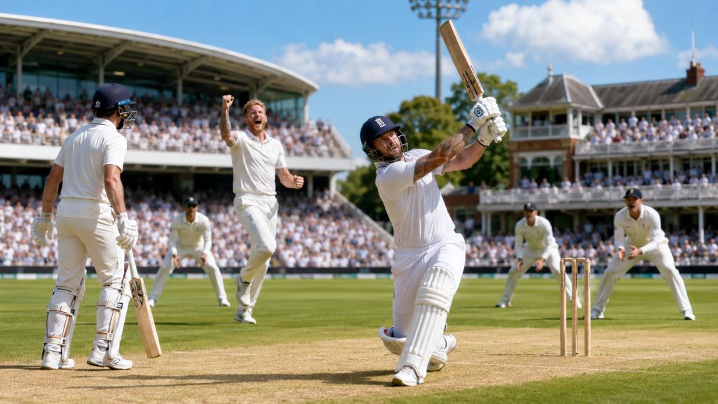 KI-Illustration: Stokes und Duckett führen Englands Aufholjagd gegen Neuseeland im entscheidenden Trent-Bridge-Test