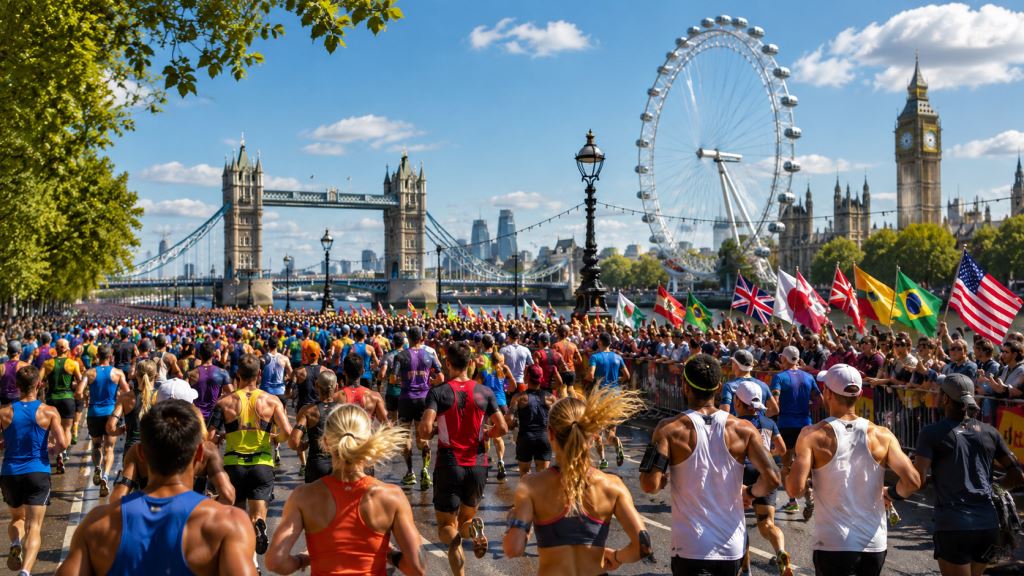 ilustracja AI: Maraton Londyński 2027 potrwa dwa dni, a The Double ma przyjąć rekordowe 100 tys. biegaczy na trasie