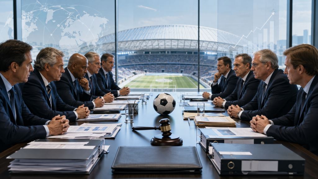 ilustracja AI: UEFA grozi FIFA pozwem po upadku planu inwestycyjnego wartego 20 miliardów dolarów w światowym futbolu