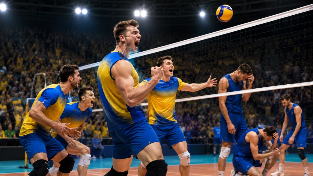 ilustración con IA: El golpe de Ucrania ante Italia en Liubliana, triunfo 3-0 e impulso en Volleyball Nations League 2026