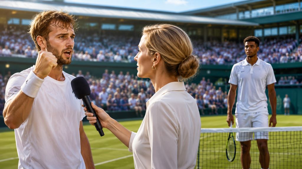 ilustración con IA: Moutet vence a Mpetshi Perricard en el maratón ATP Queen’s y luego protagoniza un incidente televisivo