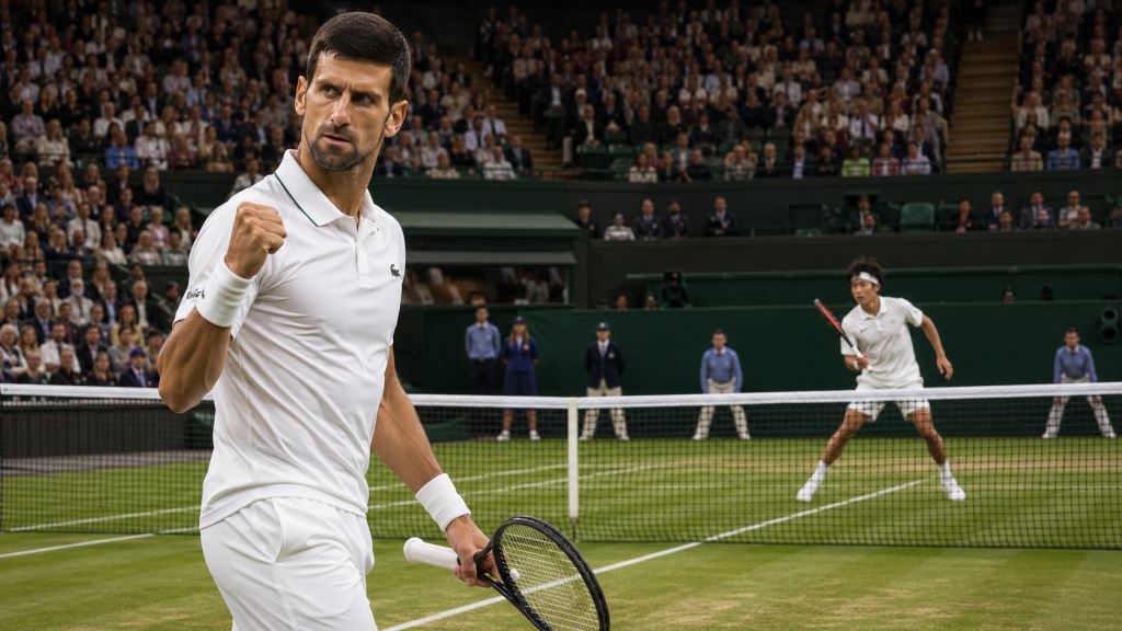 AI illustration: Đoković beats Wu in four sets at Wimbledon and keeps perfect first-round record on Centre Court grass