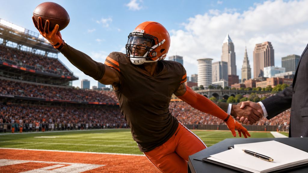 ilustración con IA: Denzel Ward vuelve a ser el defensive back mejor pagado de la NFL tras su acuerdo récord con Cleveland