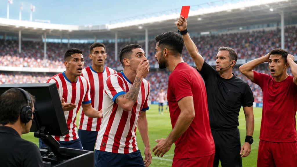 ilustracja AI: Miguel Almirón pierwszy wykluczony za zasłanianie ust według nowej zasady mundialu 2026 w meczu Paragwaju