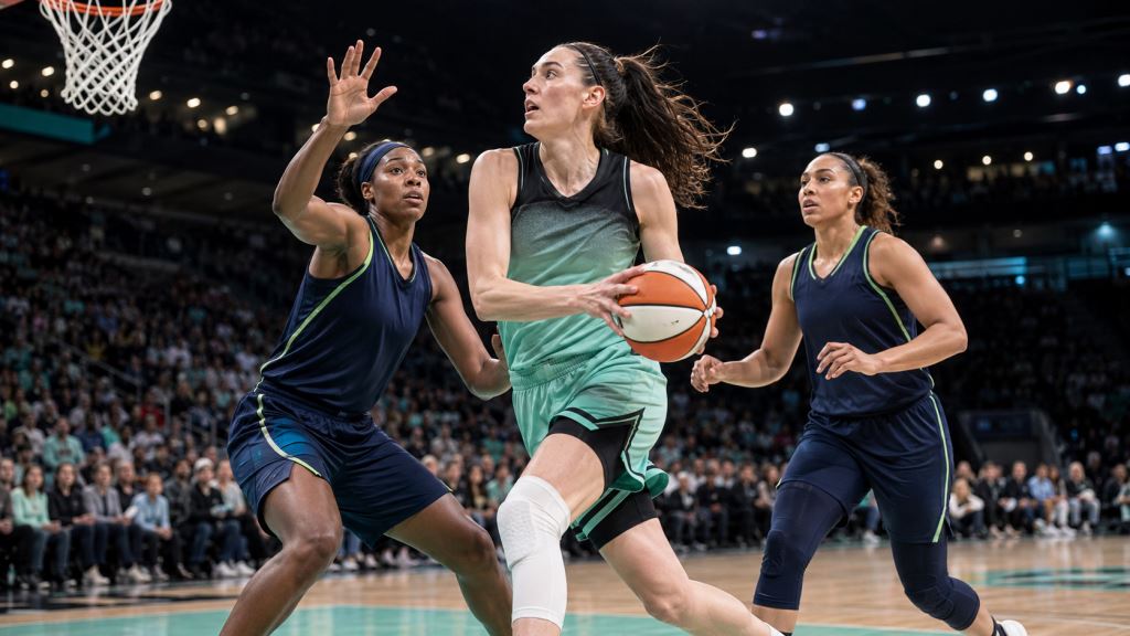 ilustracja AI: Stewart zdobywa 36 punktów, a Liberty pokonują Lynx 99:86 w ważnym wieczorze sezonu WNBA w Brooklynie