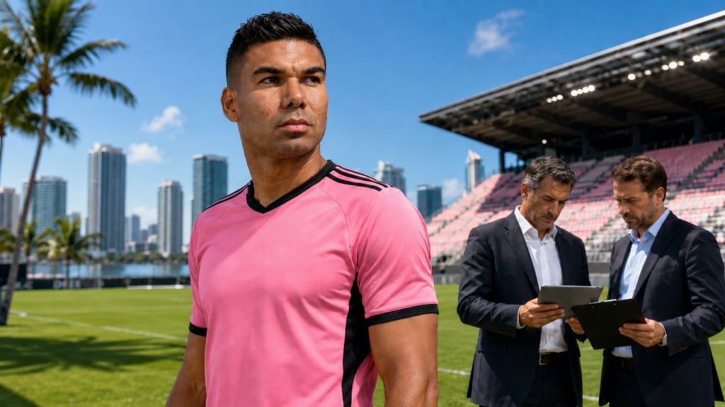 ilustración con IA: Inter Miami ficha a Casemiro mientras la MLS investiga una posible infracción vinculada a los derechos de LA Galaxy