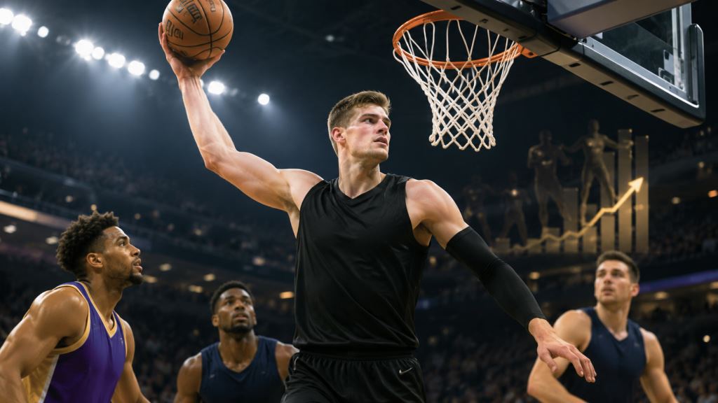 ilustración con IA: Walker Kessler en el mercado NBA RFA y la decisión del Utah Jazz sobre el costoso contrato de su pívot