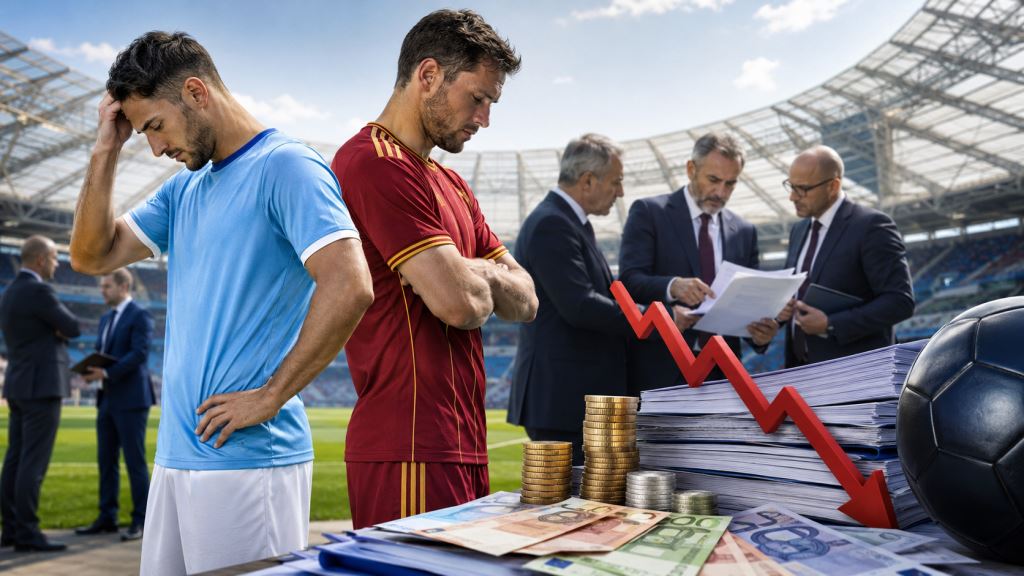 ilustracja AI: Kary finansowe UEFA dla Marseille i Romy: nadzór CFCB, milionowe grzywny i ryzyko wykluczenia z pucharów