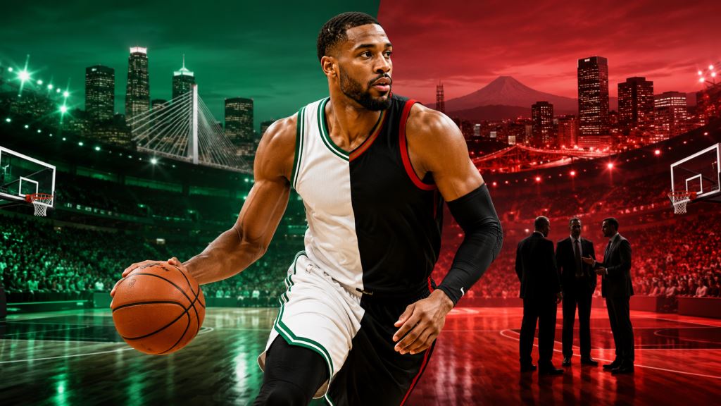 KI-Illustration: Portland Trail Blazers im Rennen um Jaylen Brown, während Boston auf ein Topangebot im NBA-Sommer wartet