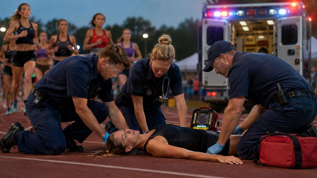 AI illustration: Jenny Simpson hospitalized after collapse at Raleigh race as athletics community awaits further updates