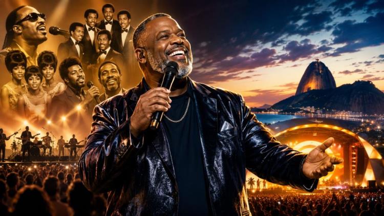AI illustration: Péricles brings Motown to Rock in Rio as pagode, soul and R&B meet on the Sunset stage in Rio de Janeiro