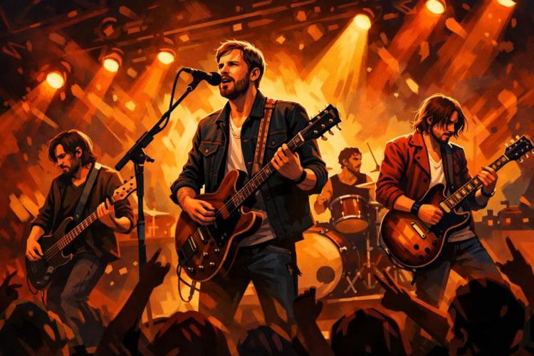 KI-Illustration: Tickets für Kings of Leon Tickets für die Atlas Arena Łódź - Rockkonzert live mit Hits, neuem Album und Cari Cari — Atlas Arena, Lodz — Mittwoch, 17. Juni 2026