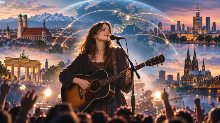 ilustración con IA: Lizzy McAlpine anuncia "The Over Country Tour" con Múnich, Varsovia, Berlín y Colonia en la gira europea
