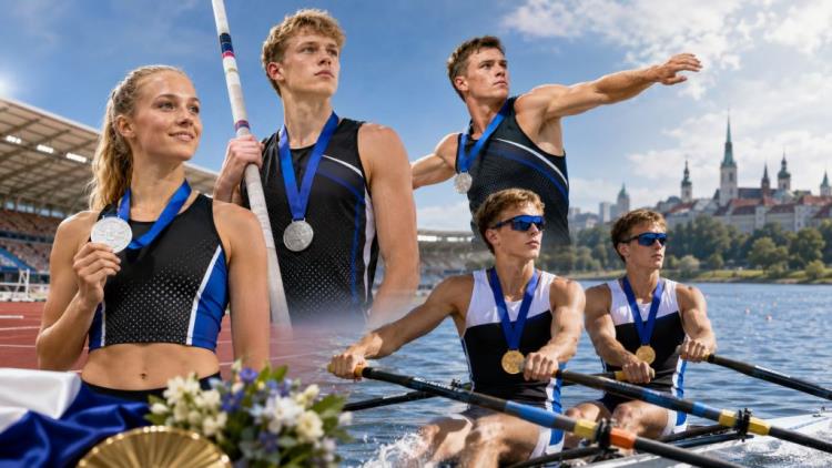 KI-Illustration: Estland belohnt junge WM-Medaillengewinner mit 21.000 Euro nach Leichtathletik-Silber und Ruder-Gold