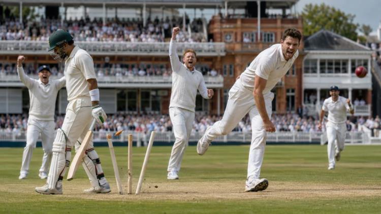 ilustración con IA: Inglaterra domina a Pakistán en Lord's tras dejarlo en 110 y llega al tercer día con 261 carreras de ventaja