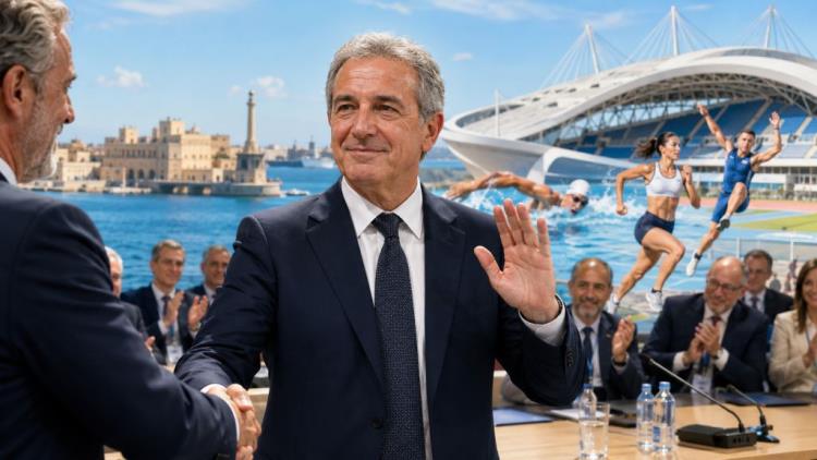 AI illustration: Francesco Purromuto takes Mediterranean Games leadership, with his mandate running through Pristina 2030