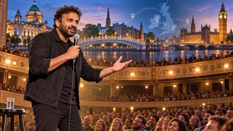 AI illustration: Nish Kumar launches major 'Angry Humour From a Really Nice Guy' stand-up tour from Belfast across UK and Ireland