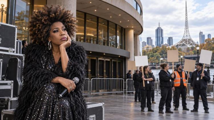 KI-Illustration: Macy Gray verschiebt Konzert in Melbourne wegen 24-stündigem Streik der Beschäftigten im Arts Centre Melbourne