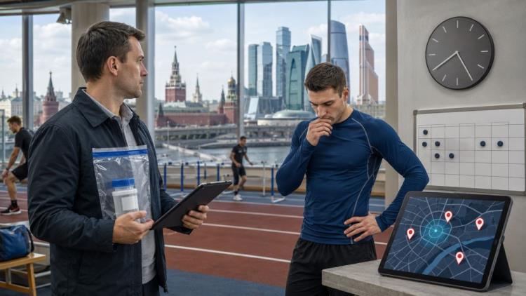 KI-Illustration: RUSADA registriert 152 Verstöße gegen Aufenthaltsregeln bei unangekündigten Dopingkontrollen in Russland 2026